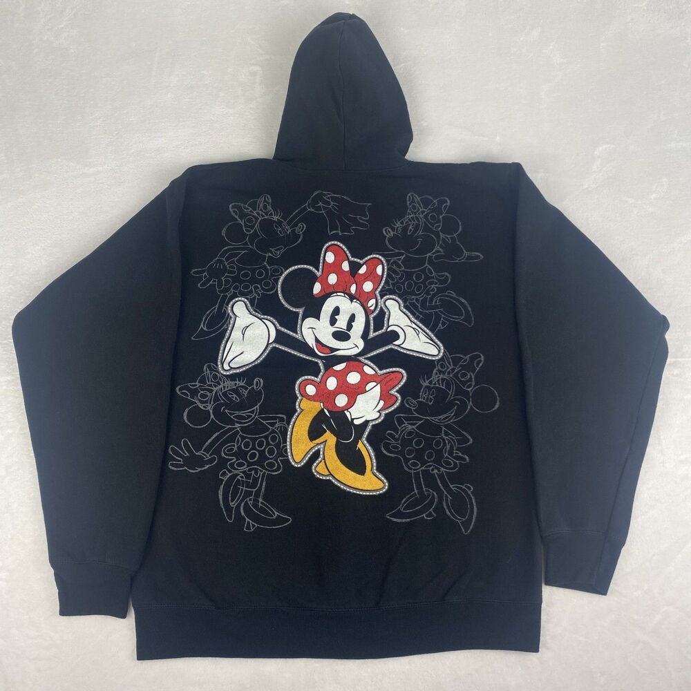 Disneyland Minnie Mouse Zip Up Sweater Womens Medium Black Hoodie Sweatshirt